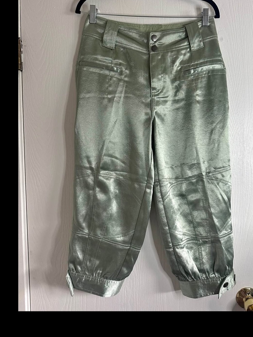 Free People Ryder Capri Pants Metallic Light Green Size 6 NWOT